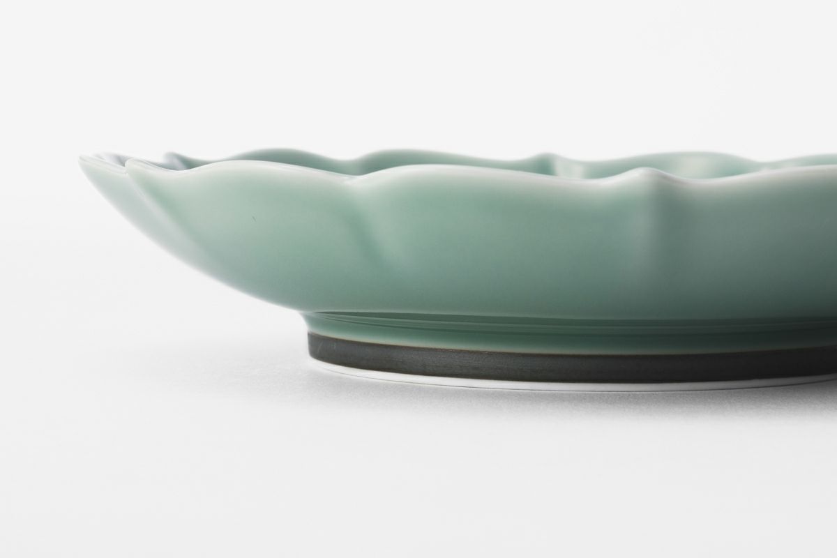 青磁の四方皿5枚揃 五陶 菓子皿 懐石料理 明治期 茶道具 青塗籠目蒔絵