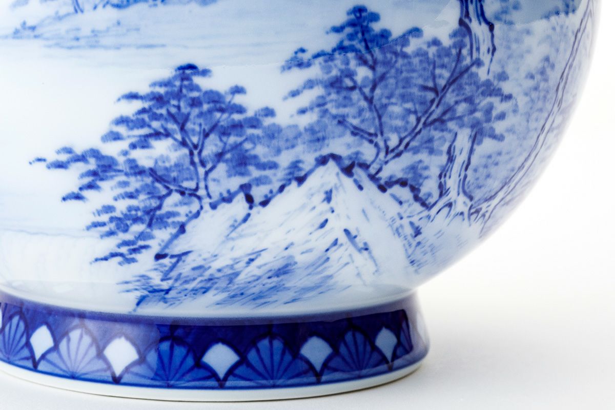 1622 有田焼 染付山水 花器、花入れ、手桶 1622 有田焼 染付山水 花器