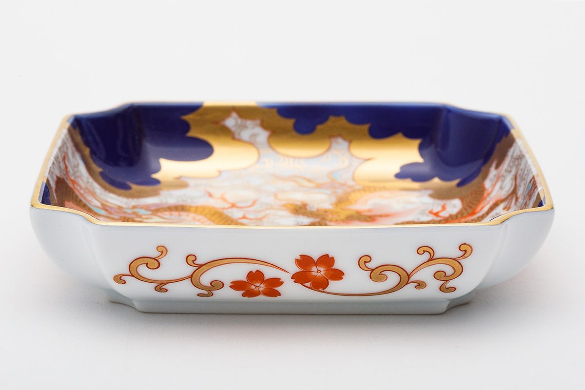 なます皿 4枚 源江製 竜 色絵付 金彩 花 豪華 蛇の目 江戸か なます皿