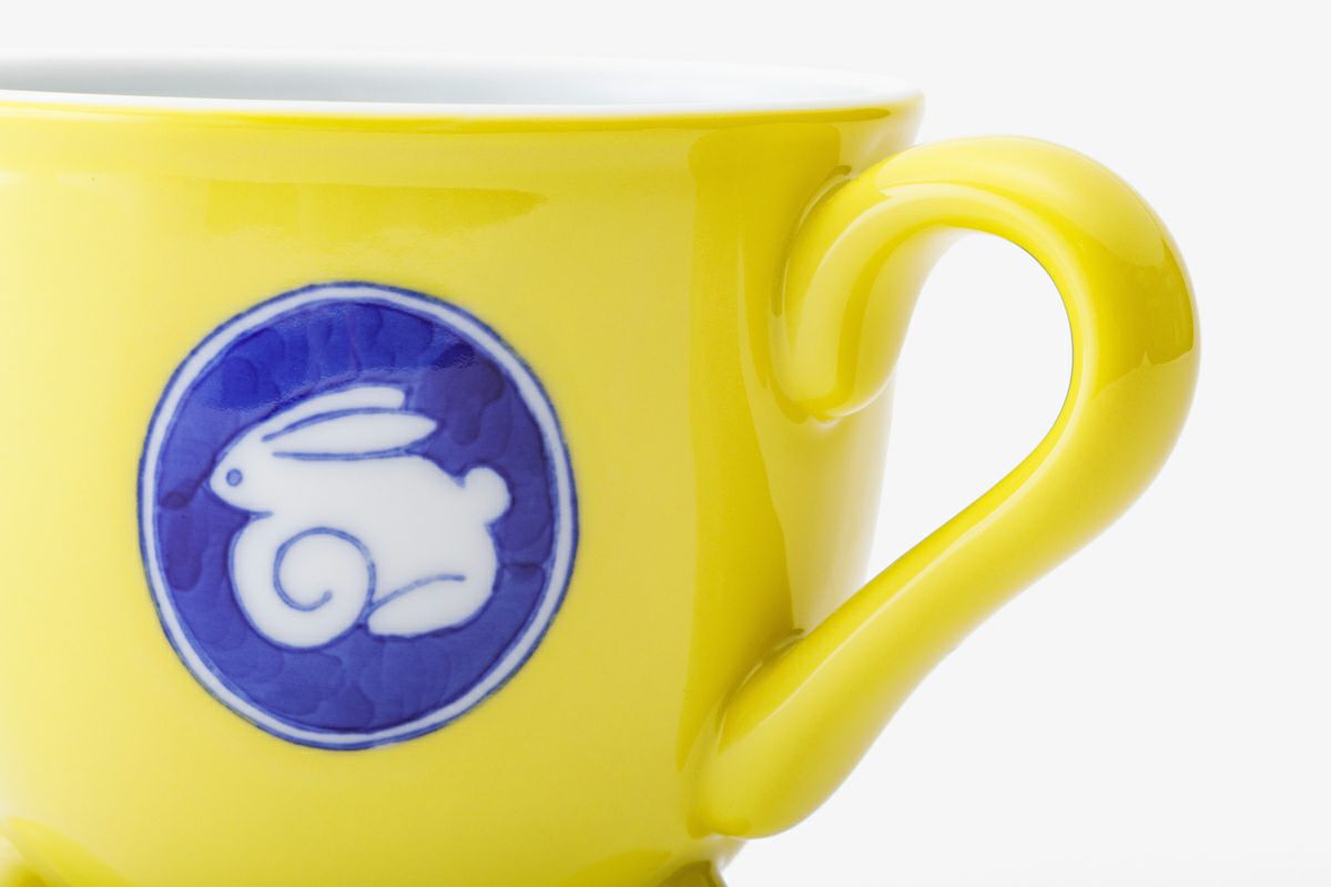 深川製磁 黄地うさぎ マグカップ 5客 黄地兎(うさぎ) 三ツ足