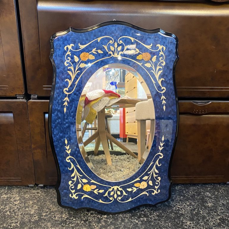 イタリア 青 ドマン demain 象嵌 鏡 寄木 壁掛け 面取り鏡 【公式通販】