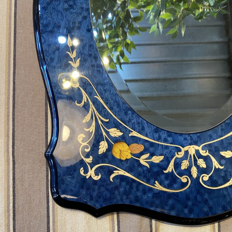 ◇イタリア製 象嵌細工入り壁掛けミラー 鏡 H75、5×W48cm