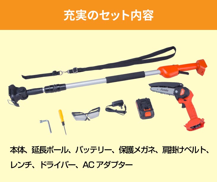 ファミラ NEW充電式コードレス2WAY高枝チェーンソー8点セット