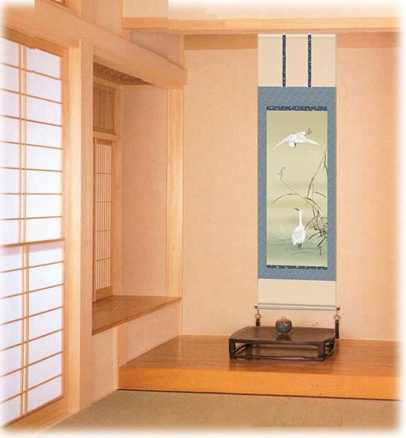掛け軸 掛軸 酒井 抱一（さかいほういつ）・ 芦に白鷺図（あしに