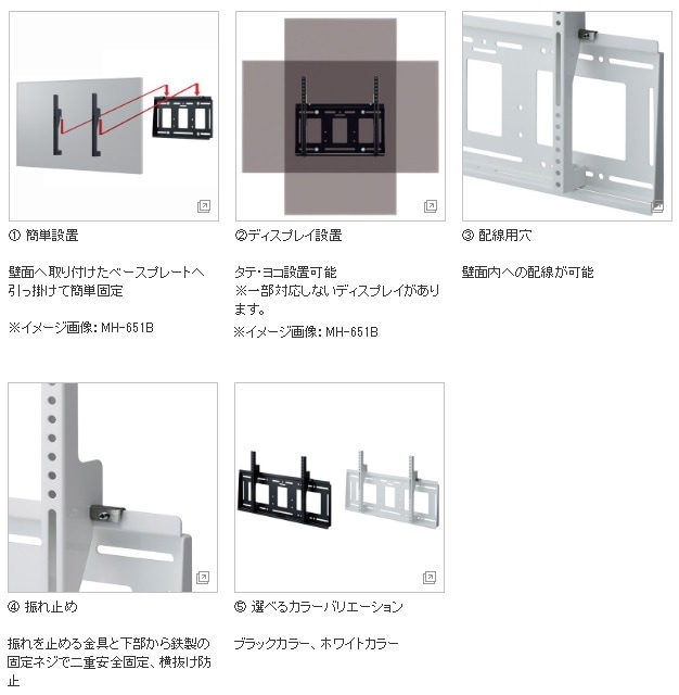 デジタルサイネージ壁掛け金具MH-651Bブラック