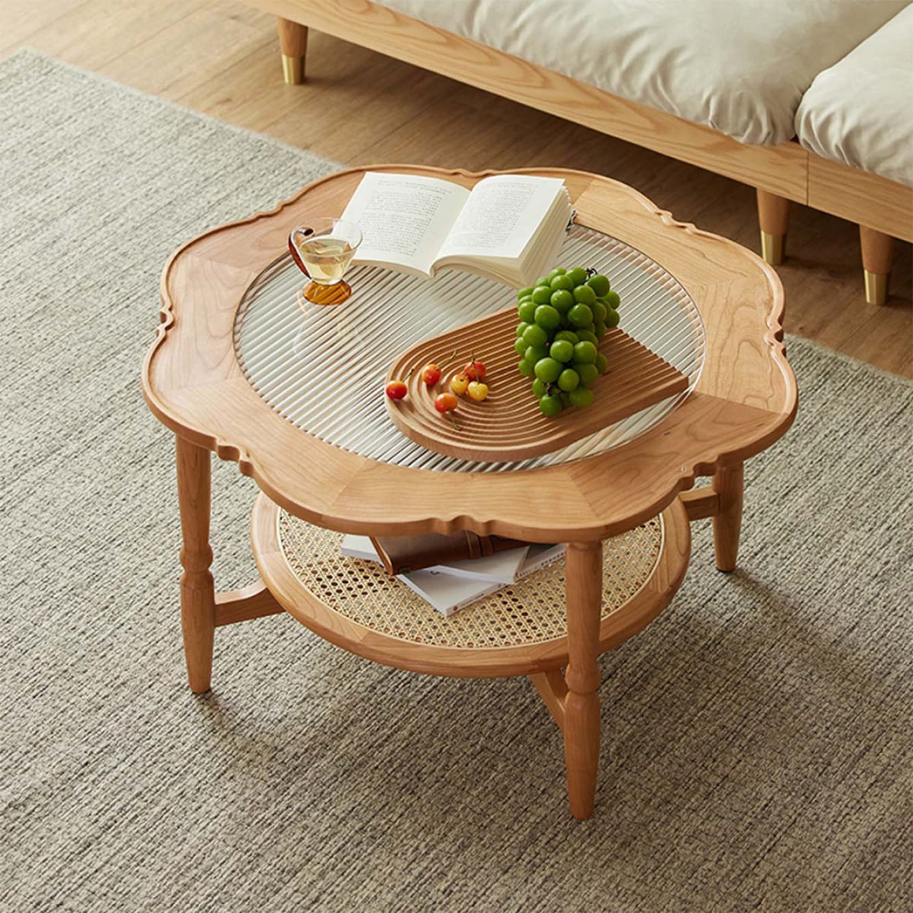 momo サイドテーブル ラタン 円形 ローテーブル レトロ アンテーク 幅