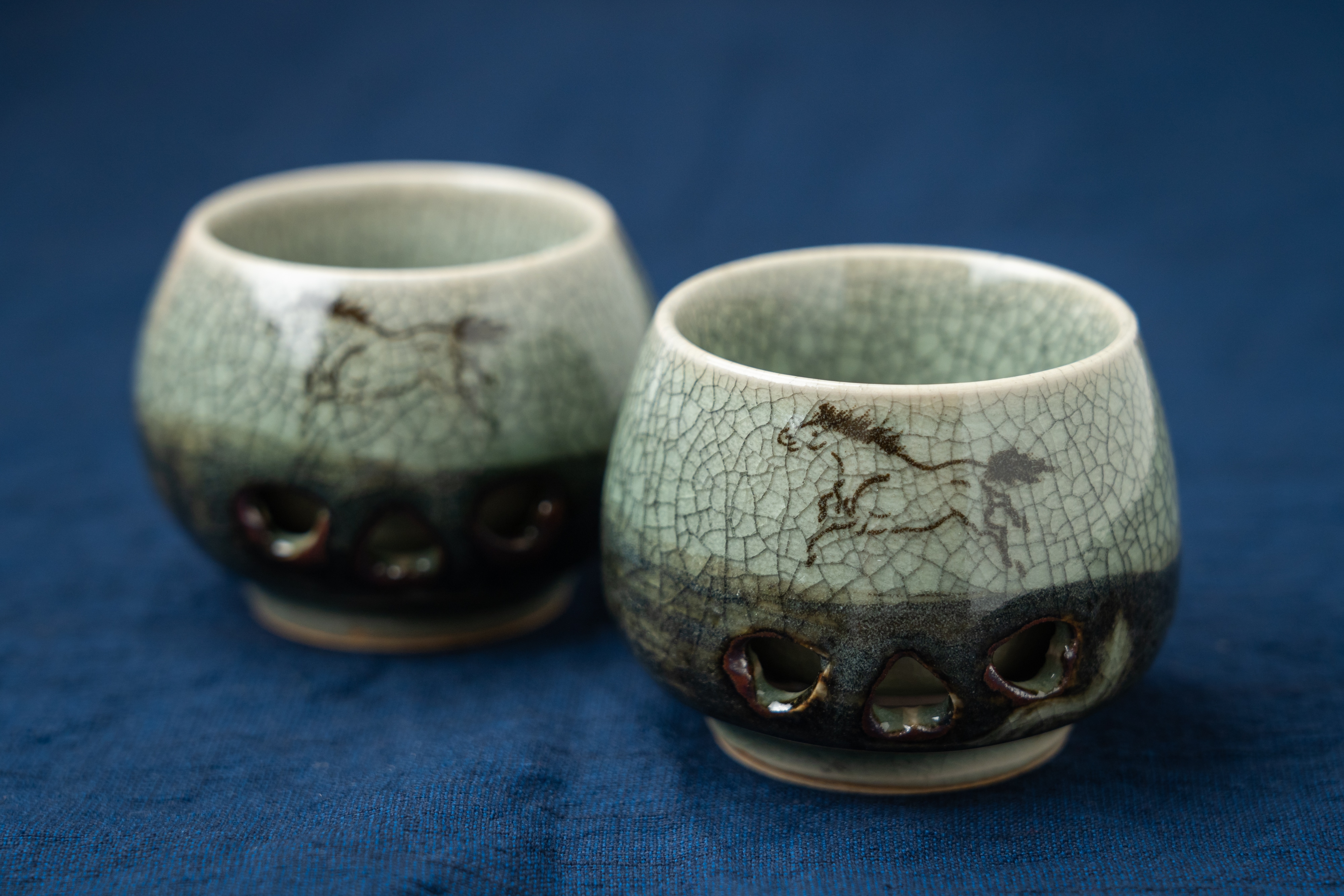 大堀相馬焼 松永窯 二重徳利(二合)・二重ぐい呑み2個 酒器揃えセット