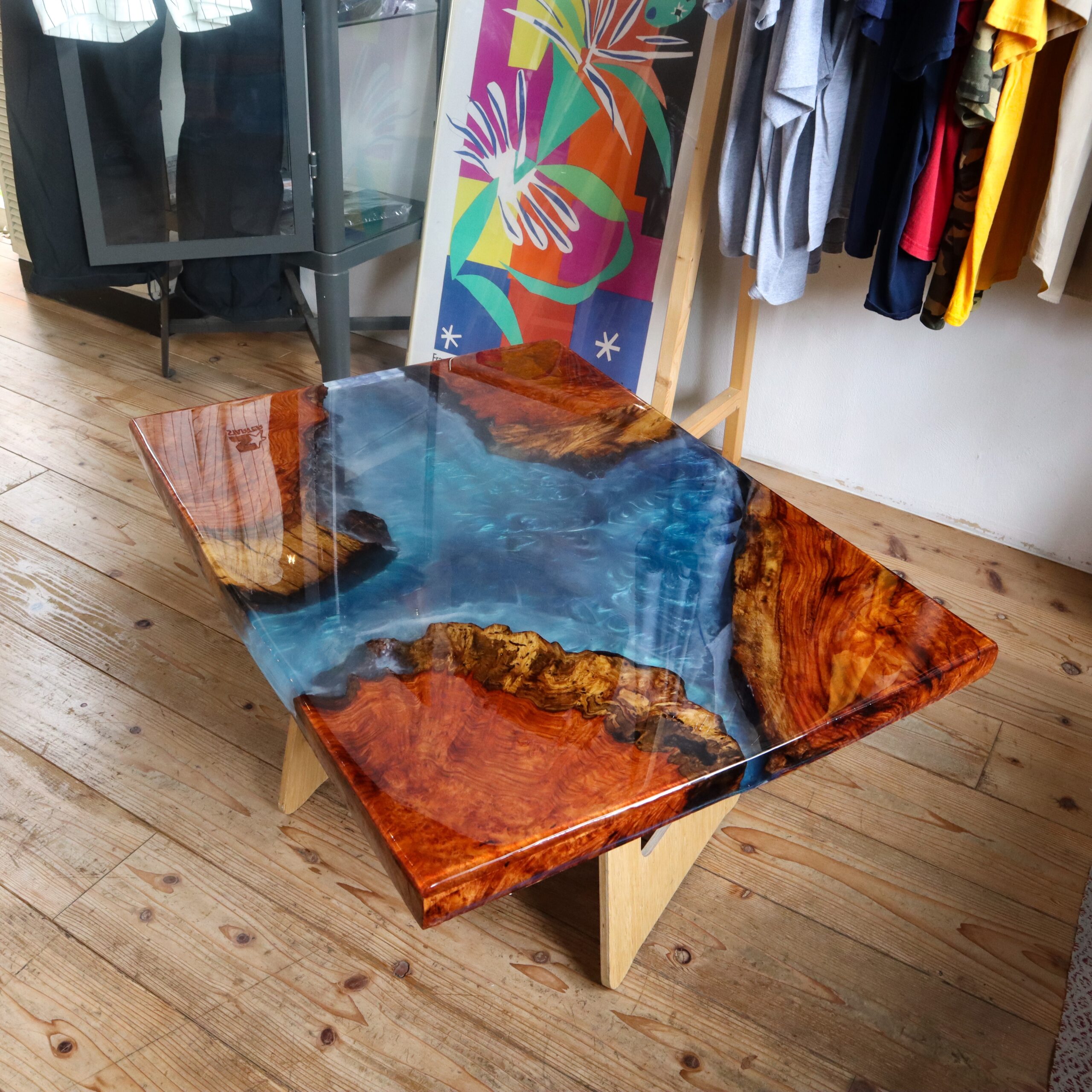 安い 【ヒノキ】 おしゃれ ローテーブル レジンテーブル リバー