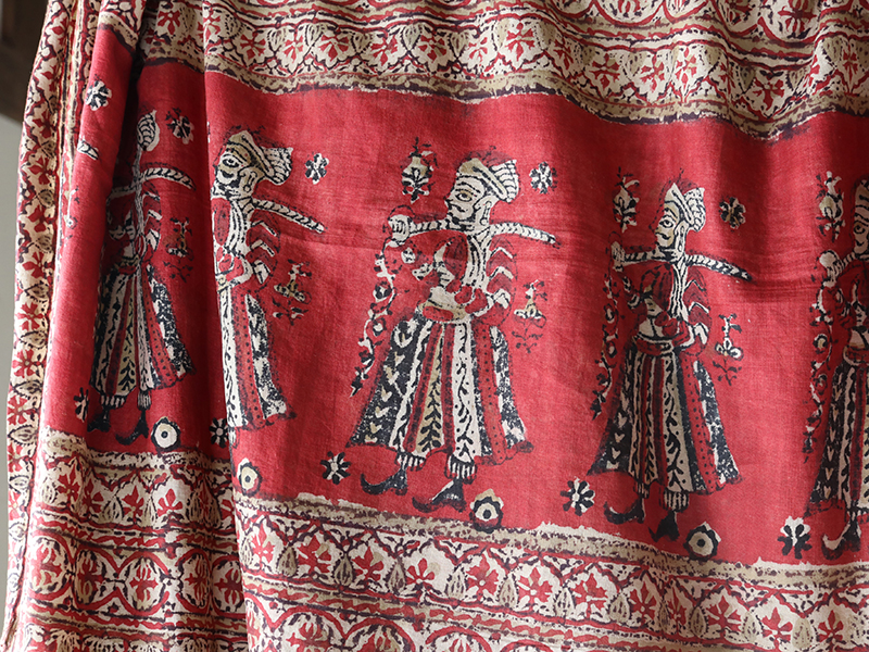 アンティーク　インド　更紗 アンティーク・インド更紗<古布>カラムカーリ/剣をもった人と