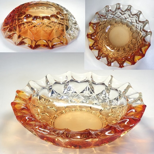 アンティーク ガラス工芸 八角皿 時代箱付 V 7488 アンティーク ガラス