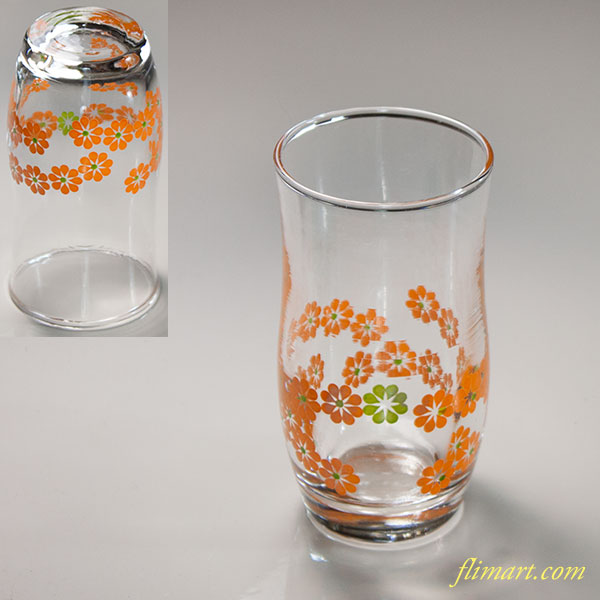 マルティグラス 灰皿 レトロ オレンジ花柄 グリーン マルティグラス