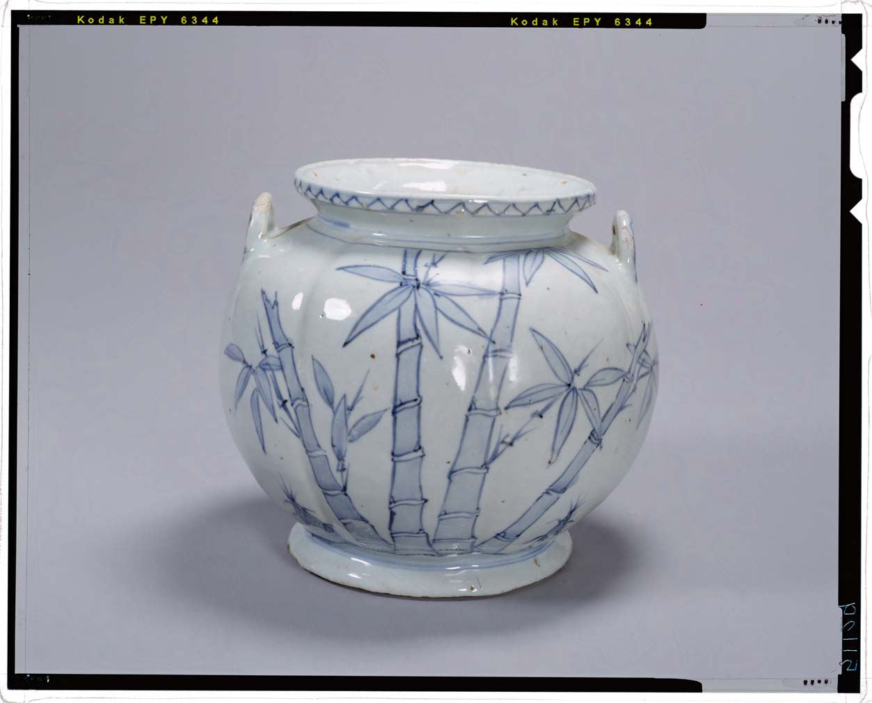 1319 茶道具 染付竹文水指 手塚景雲作 未使用 1319 茶道具 染付竹文水