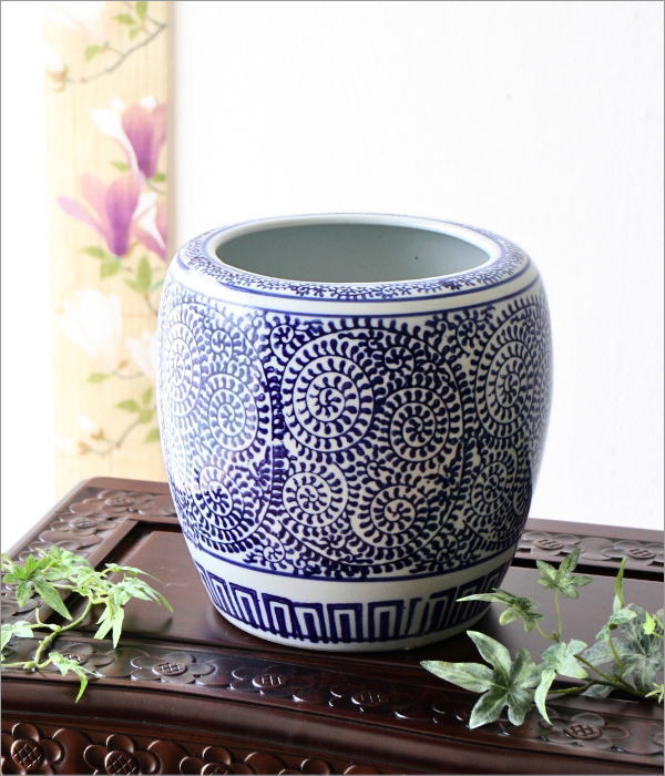 美しい 青色 八角形 陶器 火鉢 鉢カバー 花瓶 器 水槽 水鉢 陶器 鳥獣