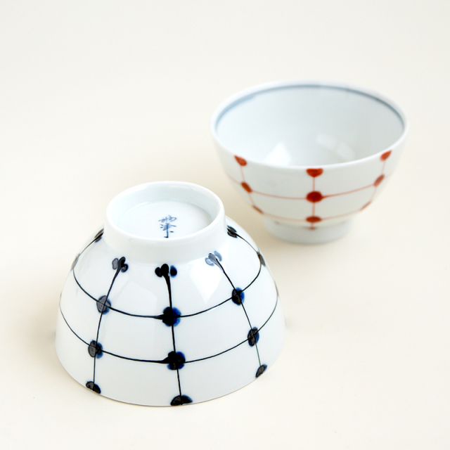 波佐見焼 福峰窯 点格子 茶碗 赤
