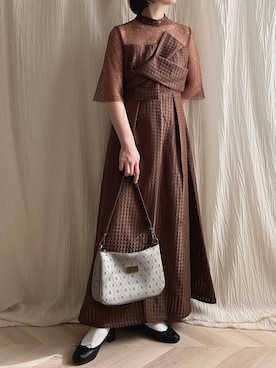 LEJA】ビスチェ風切り替えプチハイネック花柄シアーレースワッフル生地