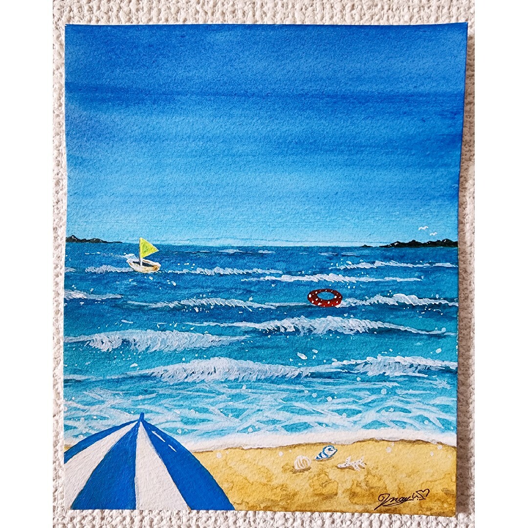 水彩画】海の描き方全プロセス【初心者も安心】夏休みの宿題にも！ 絵画