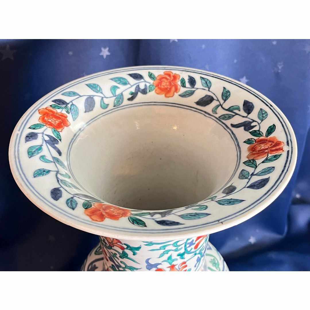 中国古玩 大明萬暦年製 彩色雲龍紋花瓶 花器 花生 高さ約42.3cm 時代物