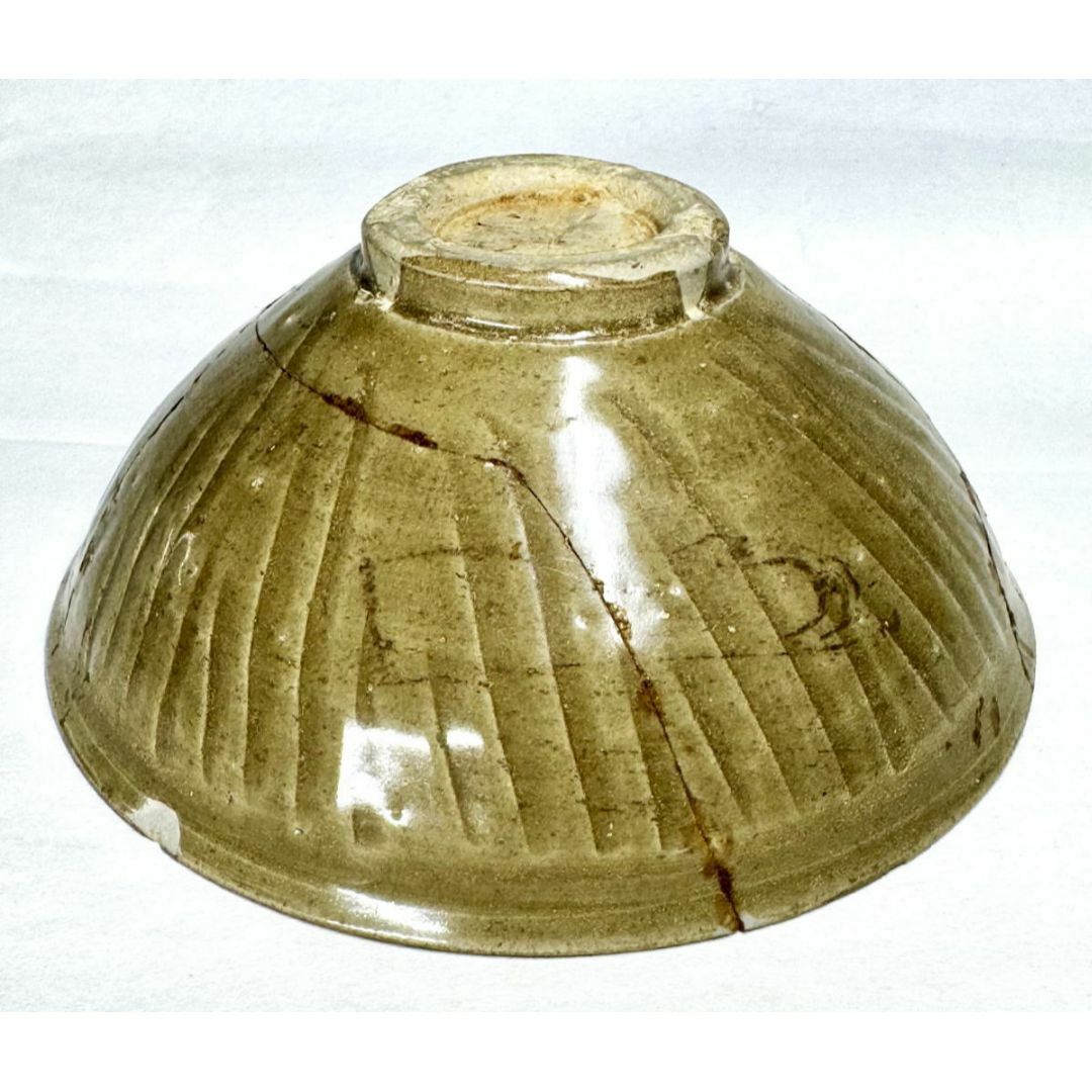 宋時代 耀州窯青磁茶碗 修復 時代品 伝世品焼物 歴史唐物 ウブ品