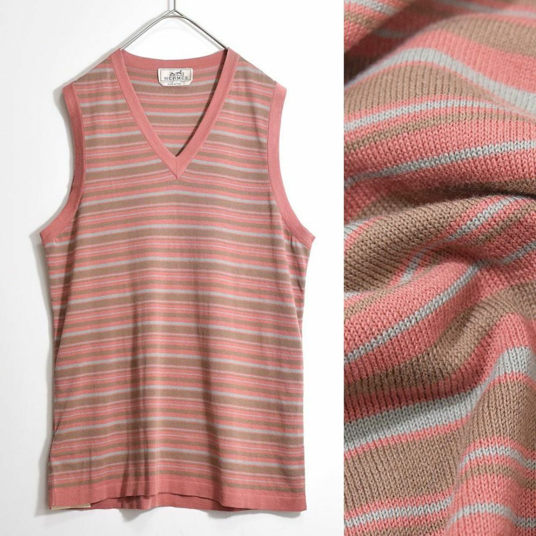 未使用 イタリア製 エルメス HERMES ボーダー Vネック カットソー M 未