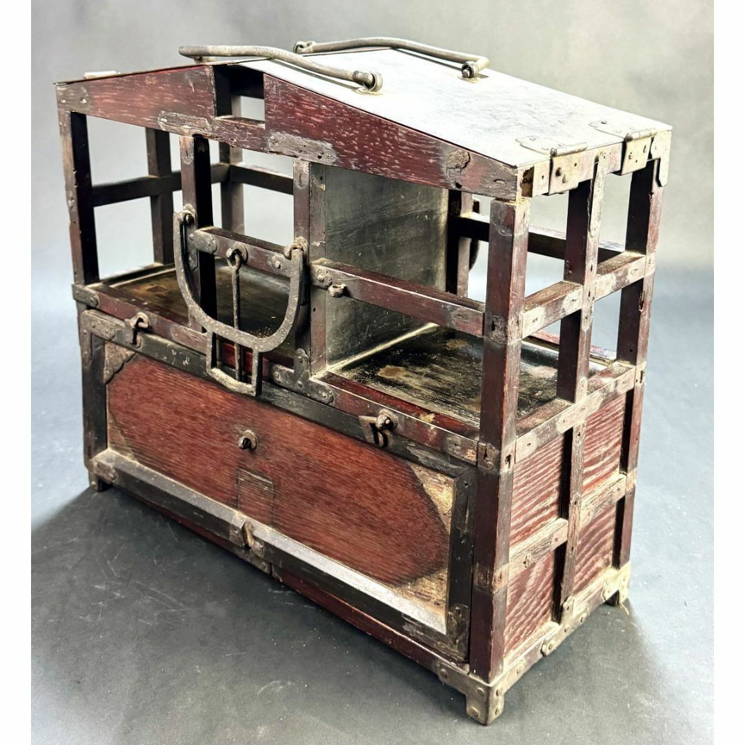 江戸時代 岡持ち 木製二段式野弁当箱 担ぎ式 茶道具 遊山箱