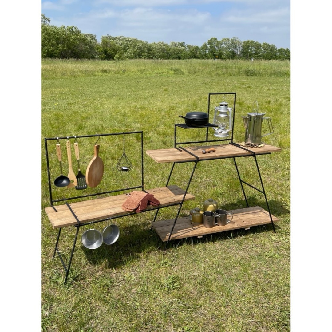 吊り下げ3段シェルフ70 アンティークウッド アイアンラック/レッグ