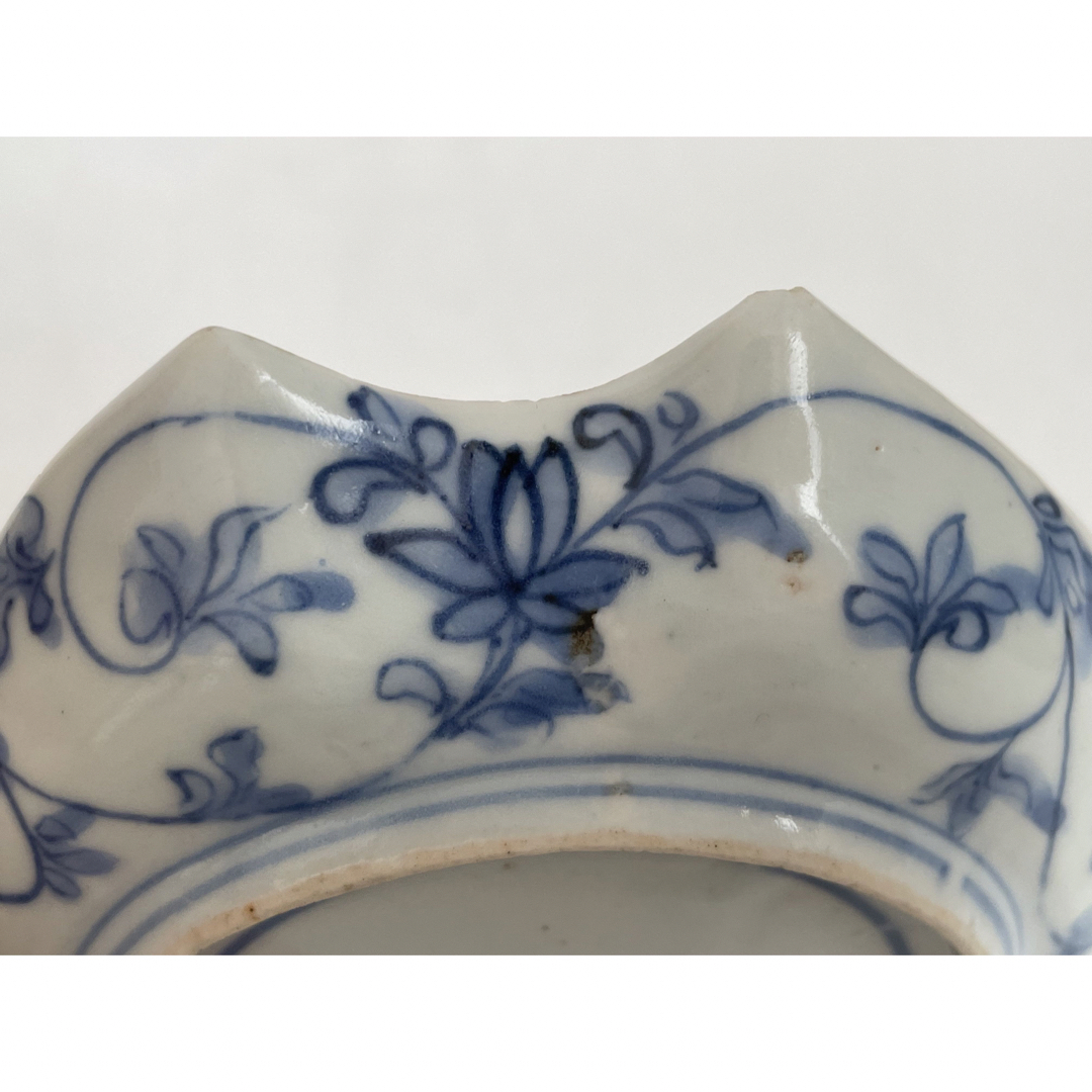 骨董 アンティーク 古伊万里 菱形 染付 逆唐草文様 変形皿 小皿 角福