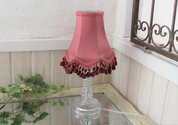 英国アンティーク、深いワインレッドの美しいフリンジ付き布シェード