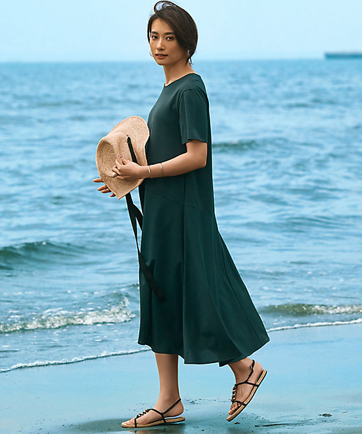 洗える】ドライコットンジャージー イレギュラーヘムワンピース