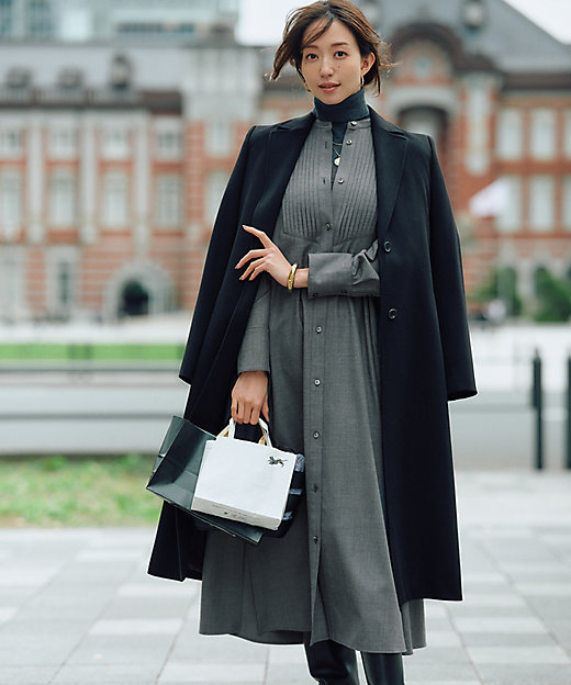 CLASSY．コラボ／洗える】ウールストレッチツイル ピンタック