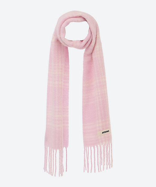 JACQUEMUS ピンク フリンジロゴマフラー ウール ジャックムス マフラー