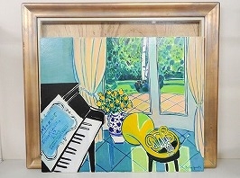 坂口紀良 油彩画「ホルンのある音楽の部屋」】絵画の買取実績一覧