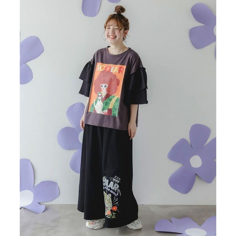 ScoLar（スカラー） パンツ 152747 タイガーロゴ柄裏毛ワイドパンツ