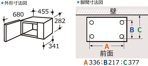 電子レンジ│寸法図（RE-F165/F163/RE-SFE2/RE-S55EJ/RE-F161/RE-CE8