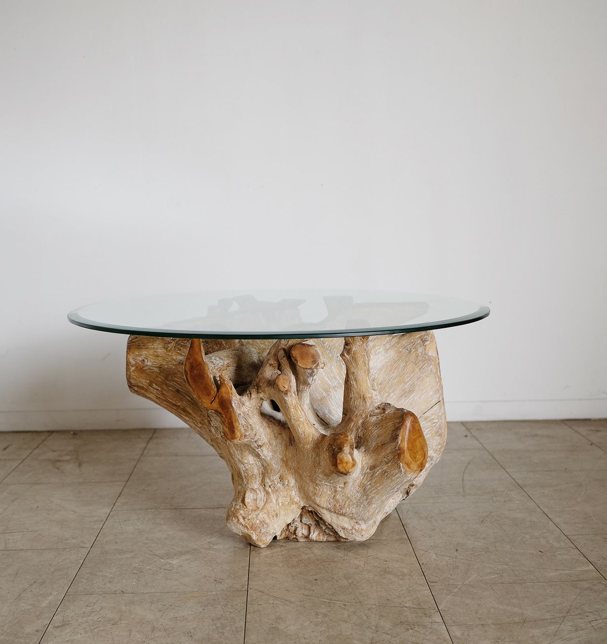 ぽん】kaja 古木ルーツテーブル（Φ80）(ホワイトカラー) ぽん】kaja