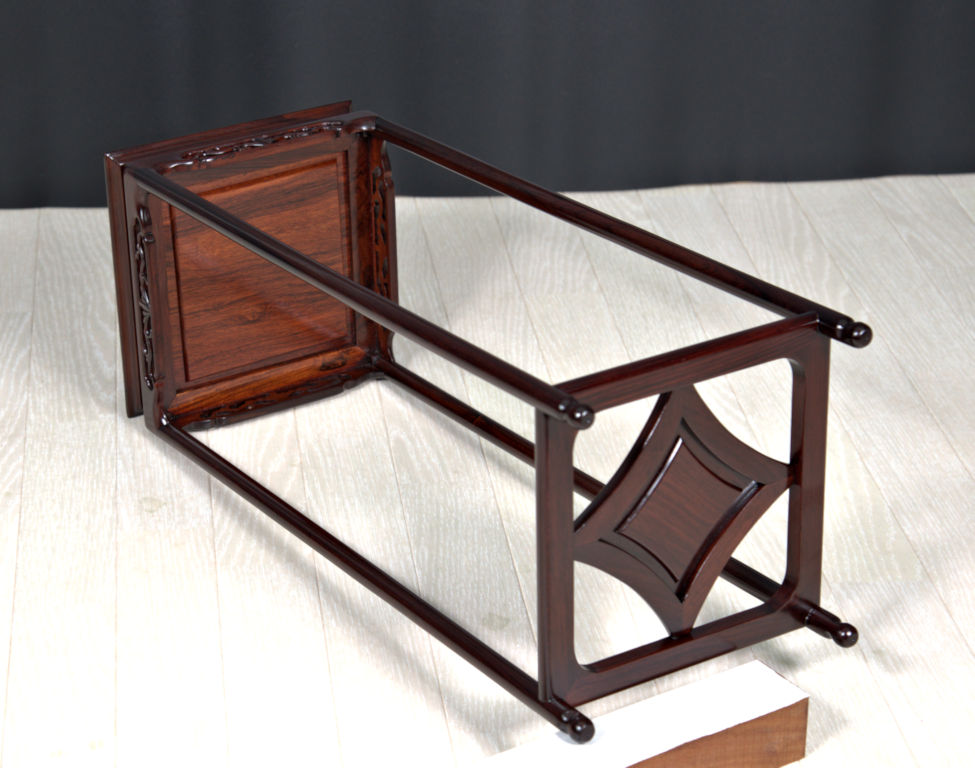 紫檀高脚 花台 唐木如意巻足高卓 二重天板飾り台