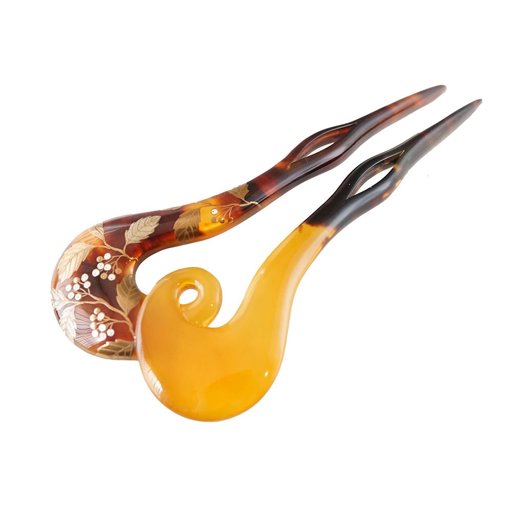 本べっ甲 純金蒔絵螺鈿かんざし 牡丹唐草 | かづら清老舗オンライン