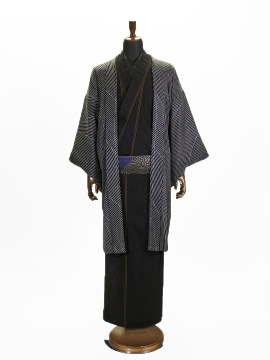メンズ プレタ単衣羽織PH22-16-03 ギシャ ストライプ（黒） アウター