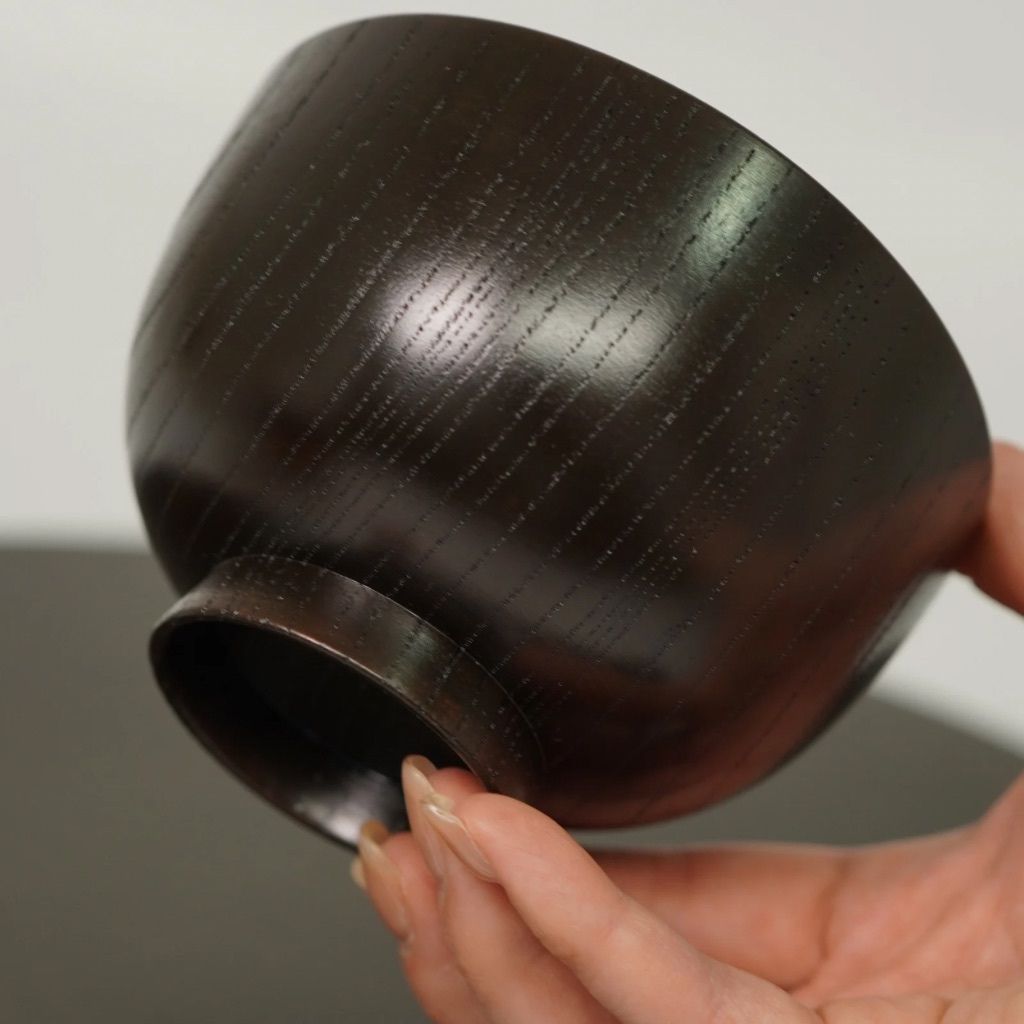 山中塗 3.6 欅 羽反汁椀（黒摺／赤摺） – 漆器 高翆