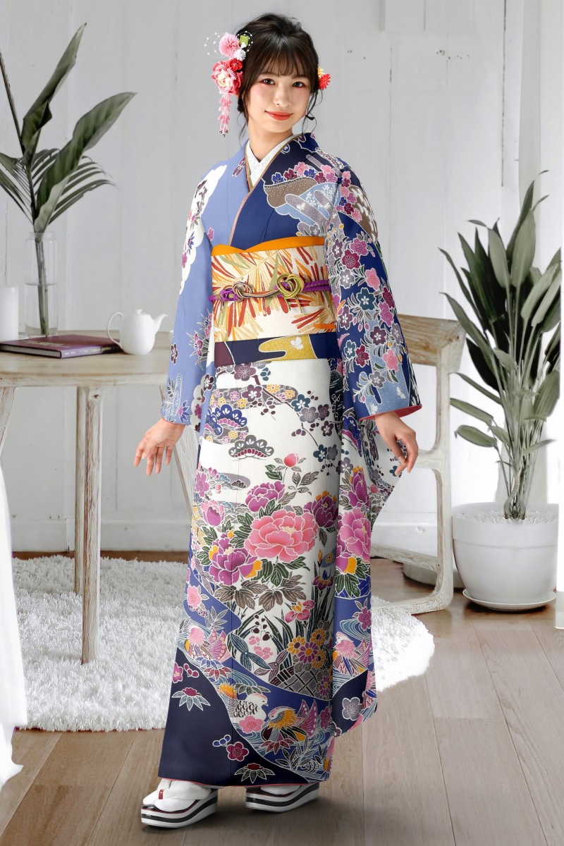 80149】京紅型・牡丹草花｜成人式の高級振袖レンタルは京都逸品館へ