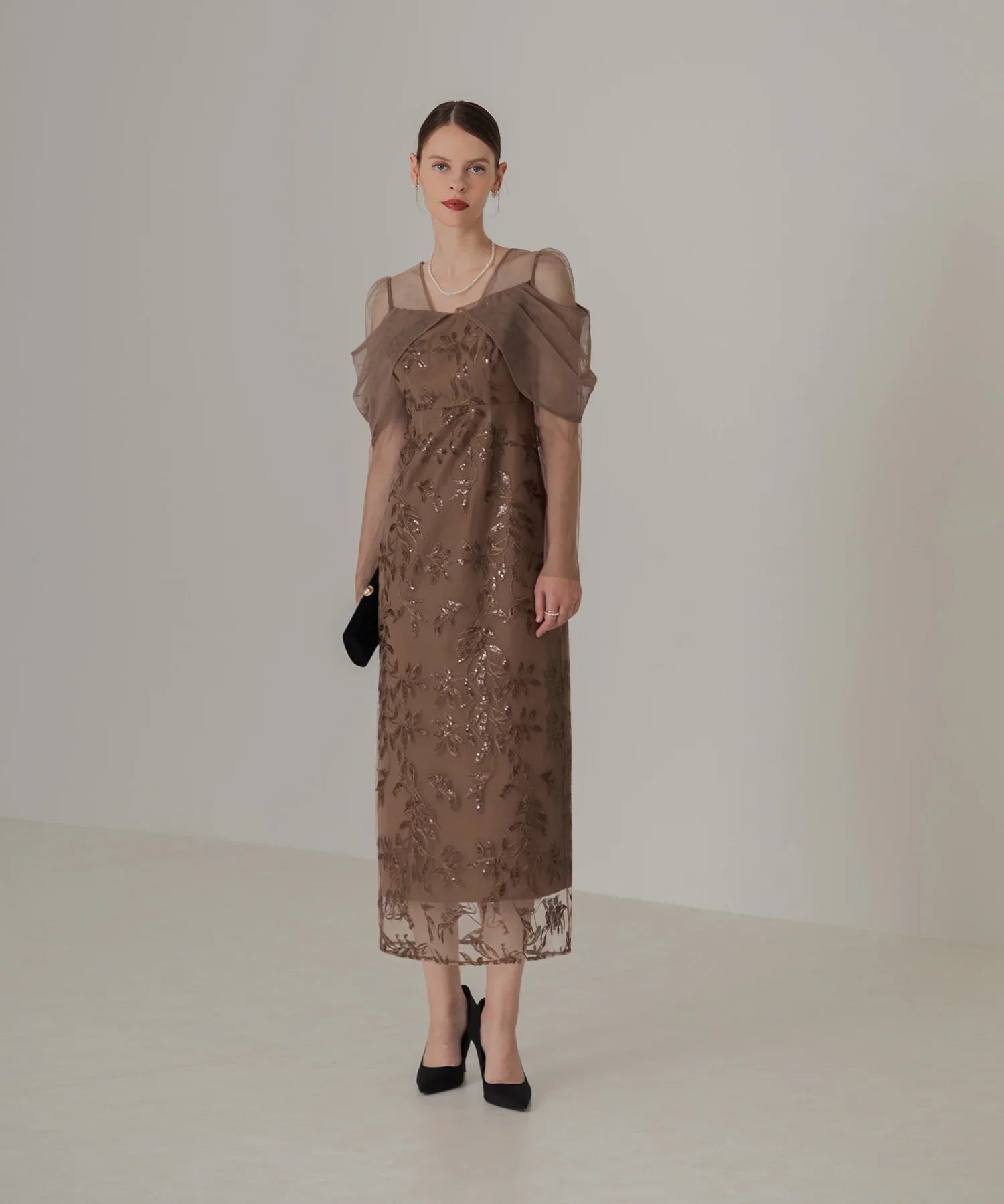 当日発送】チュールロングスリーブリーフIライン/パーティードレス