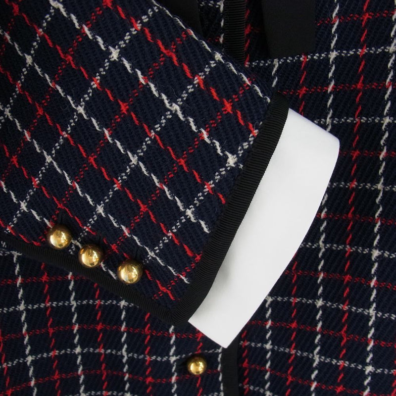 miu miu チェスターコート ネイビー・レッド・チェック miu miu