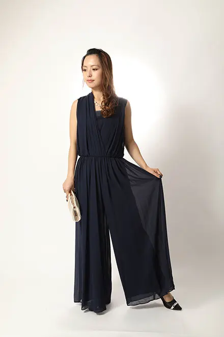 ネイビーのシフォンロングパンツドレス | Dorry doll | M | 結婚式