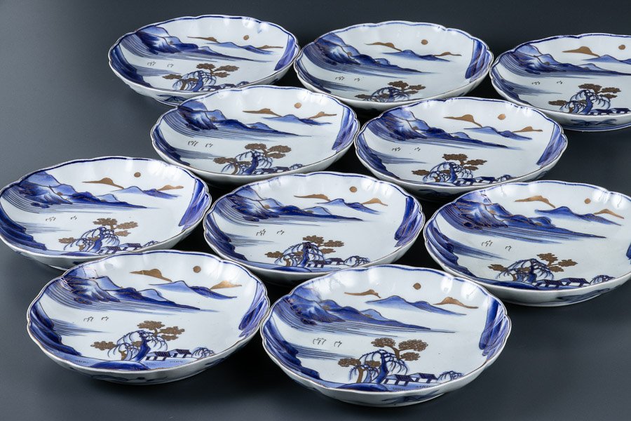 購入 美品 古伊万里焼 染付け 角皿 山水図 飾り絵皿 年代物 藍の色合い