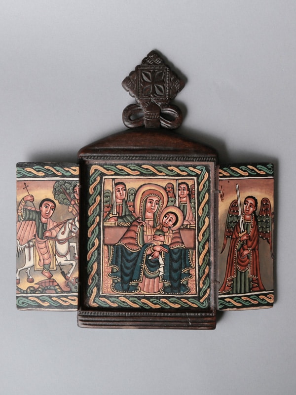 エチオピア製 正教画 手描き 皮製 巻物 アート 骨董品 掛け軸