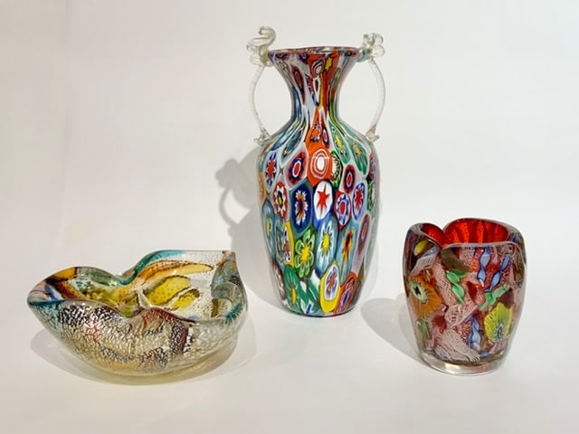 イタリアムラーノ•ベネチアングラスミラートレイ＆ベネチアングラス