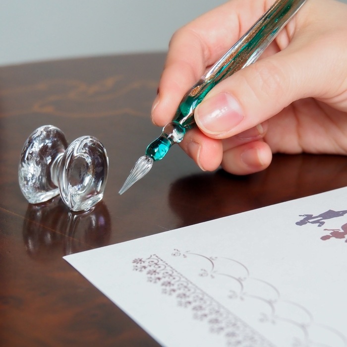 色華硝子ガラスペン 極楽鳥花 くすめの素 セット 色華硝子様ガラス