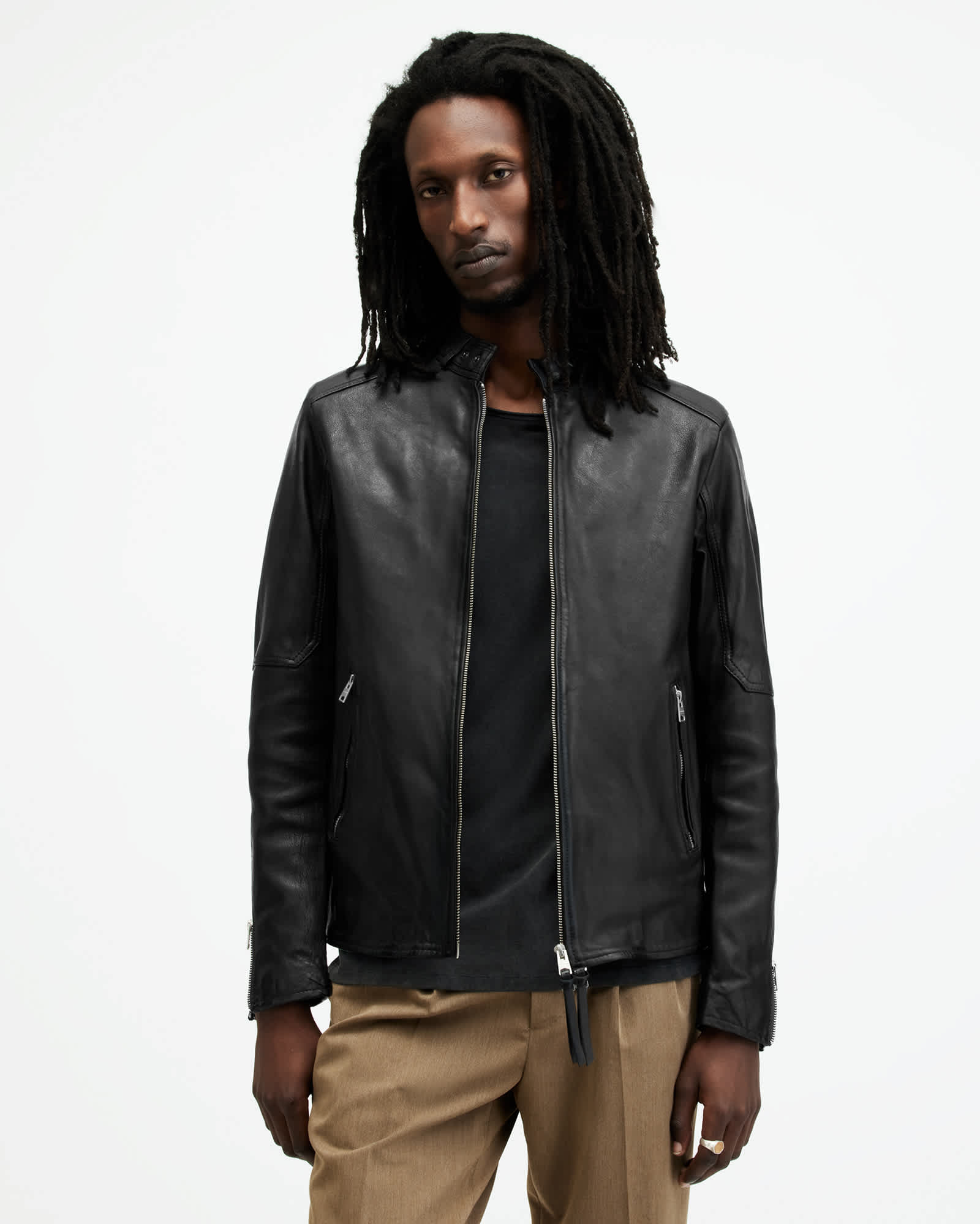 Cora Leather Snap Back Collar Jacket Jet Black | ALLSAINTS US