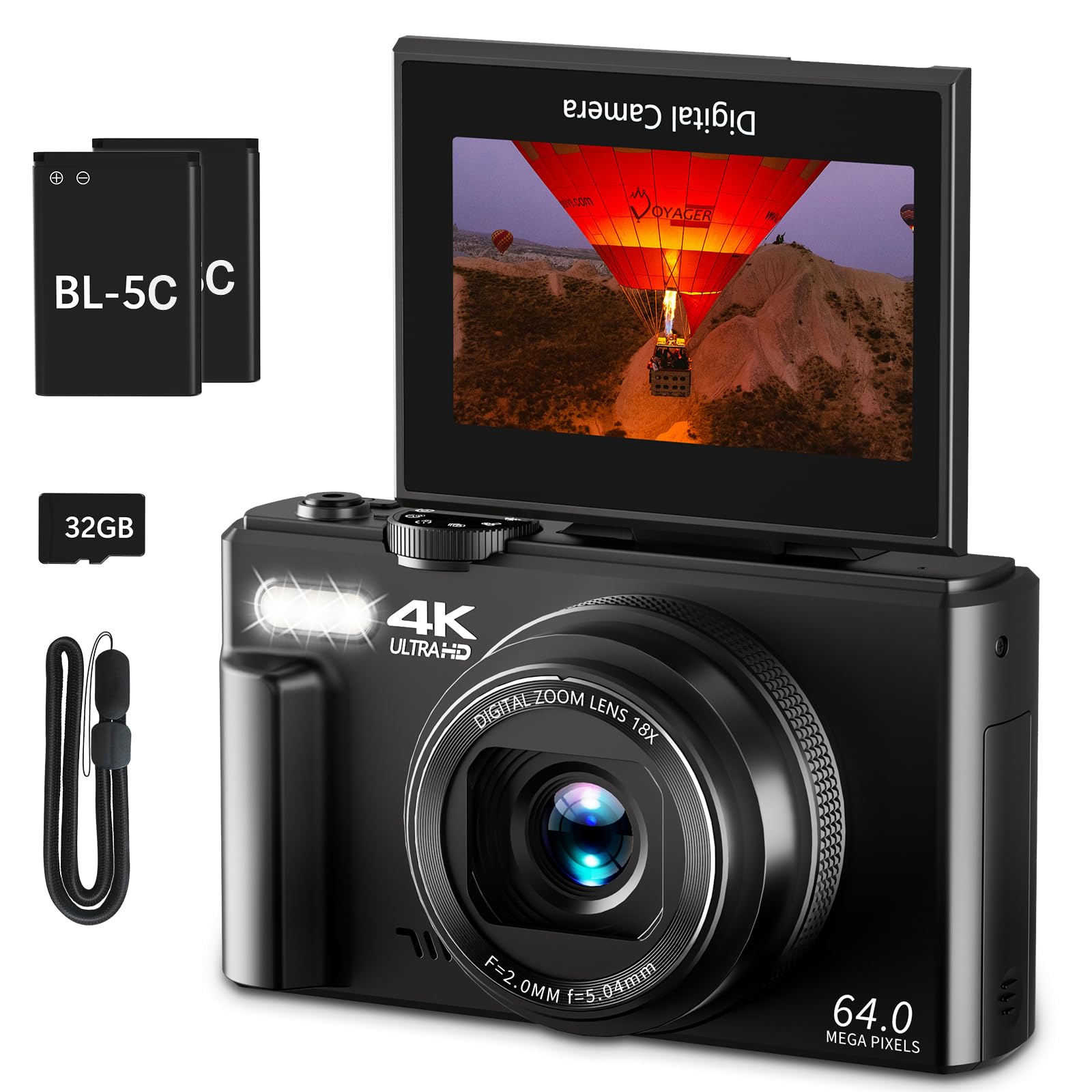 Câmera digital 4K para fotografia, câmera vlogging de 64 MP para