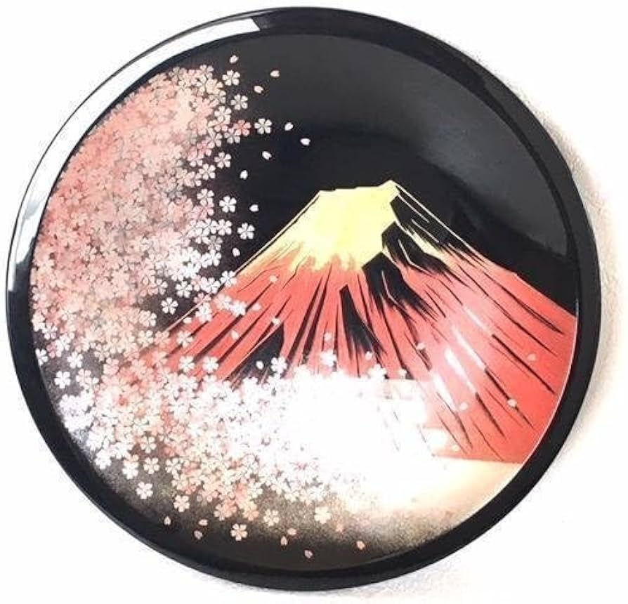 Amazon.co.jp: 高級 輪島塗 飾皿 伝統工芸 友田裕次作 桜に赤富士