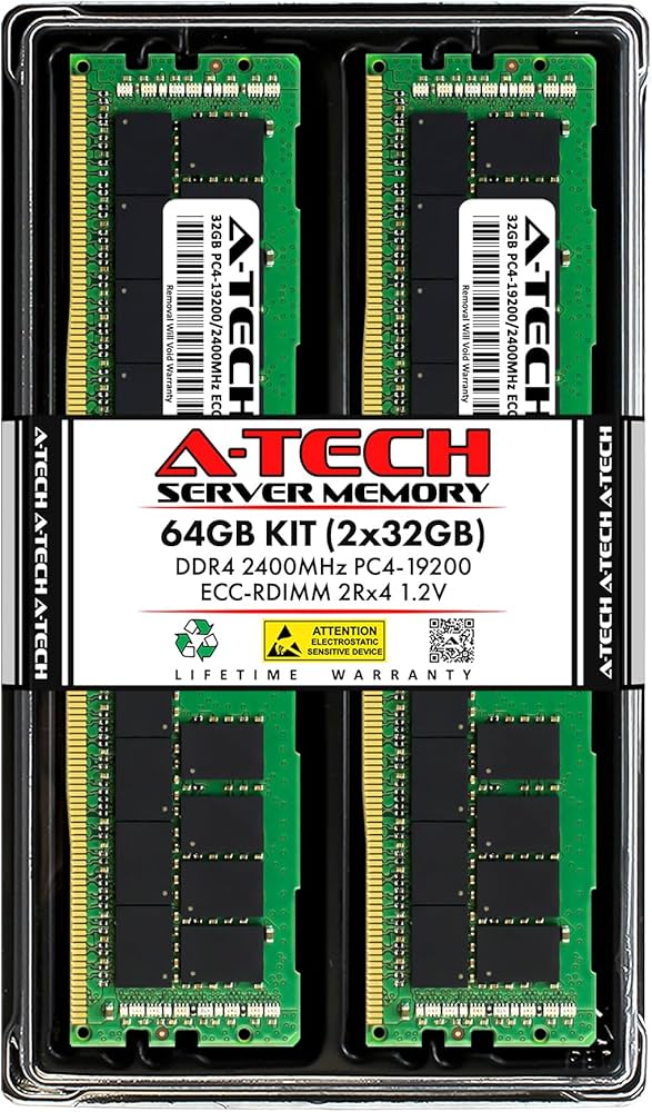 A-Tech 64GB Kit (2x32GB) DDR4 2400MHz PC4-19200 ECC RDIMM 2Rx4
